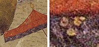 Timur's umbrella, with three golden dots symbols. Zafarnama of Sharaf al-Din ‘Ali, Yazdi. Shiraz, AH 839, 1436 CE (detail)
