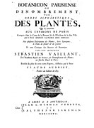 Pagina de guarda de de la edición de 1727 de la Botanicon Parisiense.