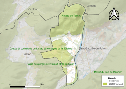 Carte des ZNIEFF de type 2 sur la commune.