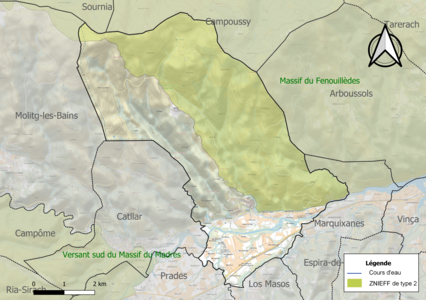 Carte de la ZNIEFF de type 2 sur la commune.