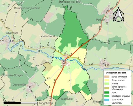 Carte en couleurs présentant l'occupation des sols.