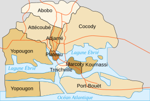 Location of the commune in Abidjan