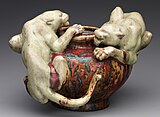 Bowl with two panthers, glazed with "Rouge Dalpayrat"