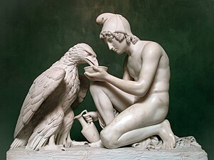 Ganymede and Jupiter; by Bertel Thorvaldsen; 1817; marble; height: 94 cm; Thorvaldsen Museum, Copenhagen, Denmark[43]