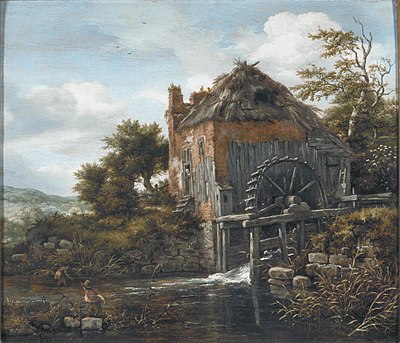 Painting of a landscape with mill