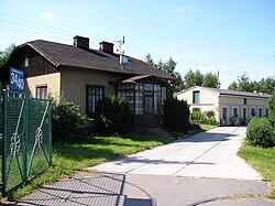 Buildings at Krasnowolska Street in Krasnowola, in 2019.