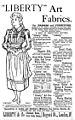 Liberty art fabrics advertisement showing a young girl's dress with smocking, May 1888