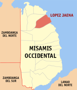 Map of Misamis Occidental with Lopez Jaena highlighted