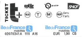 Le ticket t+ depuis 2018, blanc avec les logos d'IDFM.