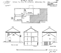 Källarplan, sektion, gavelfasader.