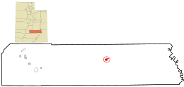 Location in Wayne County and the state of Utah.