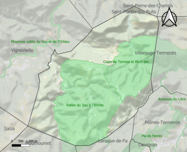 Carte des ZNIEFF de type 1 sur la commune.