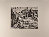 Winter on Spring Street by Roswell Weidner, c. 1938, lithograph. Collection of the Library of Congress