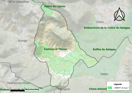 Carte des ZNIEFF de type 1 sur la commune.