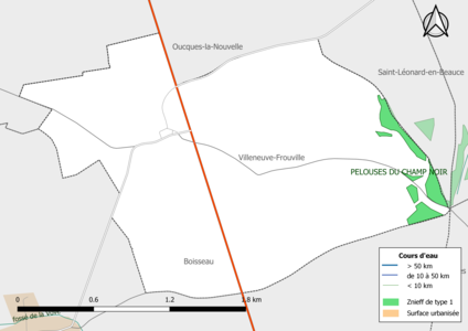 Carte des ZNIEFF de type 1 localisées sur la commune[Note 2].