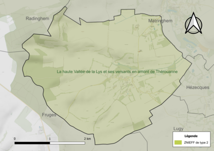 Carte de la ZNIEFF de type 2 sur la commune.