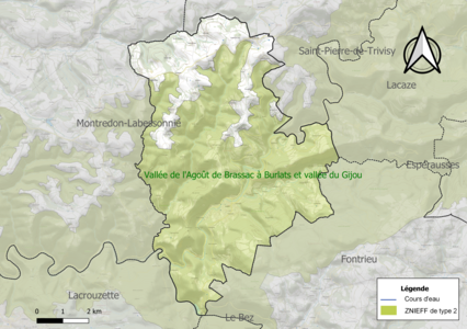 Carte de la ZNIEFF de type 2 sur la commune.