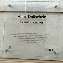 Anny Dollschein Gedenktafel in der Harrachgasse, Graz