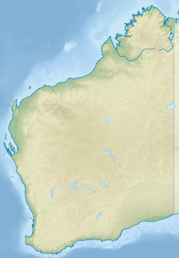 A map of Western Australia with a mark indicating the location of Lake Joondalup