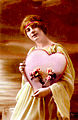 The traditional "heart shape" appears on a 1910 Valentine's Day card.