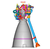 A computer graphic model of a spacecraft engine, with a curved semi-cylindrical structure at the bottom and multiple pipes at the top.