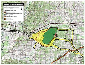 Map of Champion Hill Battlefield core and study areas by the American Battlefield Protection Program