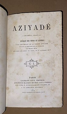 Page de titre de l'édition originale anonyme d'Aziyadé de 1879.