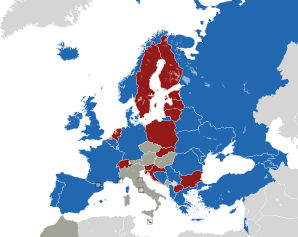 A coloured map of the countries of Europe