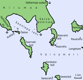 Carte de la région d'Hiiumaa, Rauarahu est au sud d'Heinlaid