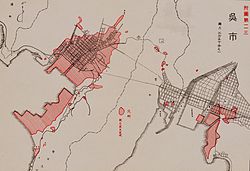 1945年呉市戦災概況図。