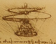 Sketch in pen and ink of an idea for a flying machine with a spiral rotor, Leonardo da Vinci