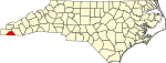 Mapa de Carolina del Norte con la ubicación del condado de Clay