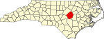 Mapa de Carolina del Norte con la ubicación del condado de Johnston