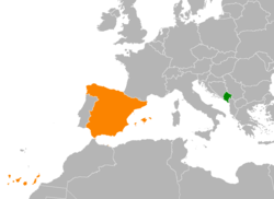 Map indicating locations of Montenegro and Spain