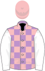 Mauve and pink check, white sleeves, pink cap