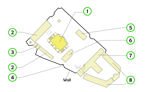 Layout of the monastery with a legend for all the buildings in the complex