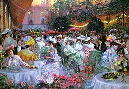 La terrasse de l’Hôtel Ritz de Paris, en 1908, par Pierre Georges Jeanniot.