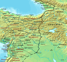 Map showing Roman-Persian frontier in 565 AD