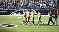 Pittsburgh captains approach midfield for the coin toss