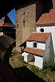 Wall, keep and church (left to right)