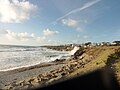 Vague à l'assaut de la falaise lors de la tempête du 2 février 2014 à Poulhan.