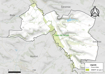 Carte de la ZNIEFF de type 2 sur la commune.