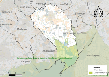 Carte de la ZNIEFF de type 2 sur la commune.