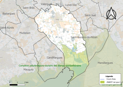 Carte de la ZNIEFF de type 2 sur la commune.