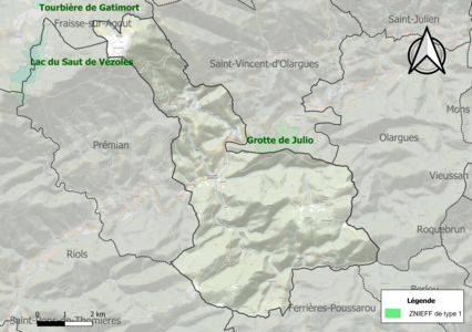 Carte de la ZNIEFF de type 1 sur la commune.