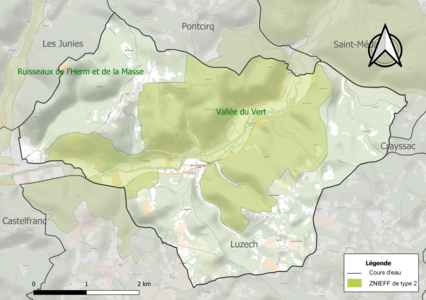 Carte de la ZNIEFF de type 2 sur la commune.