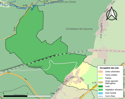 Carte en couleurs présentant l'occupation des sols.