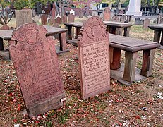 Mix of brownstone graves in the cemetery.