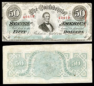 Fifty Confederate States dollar (T57), by Keatinge & Ball