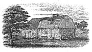 Sketch made before 1827, shows chimney at back of the house, loft access door, dormer window, and no sign of the buried east wing.